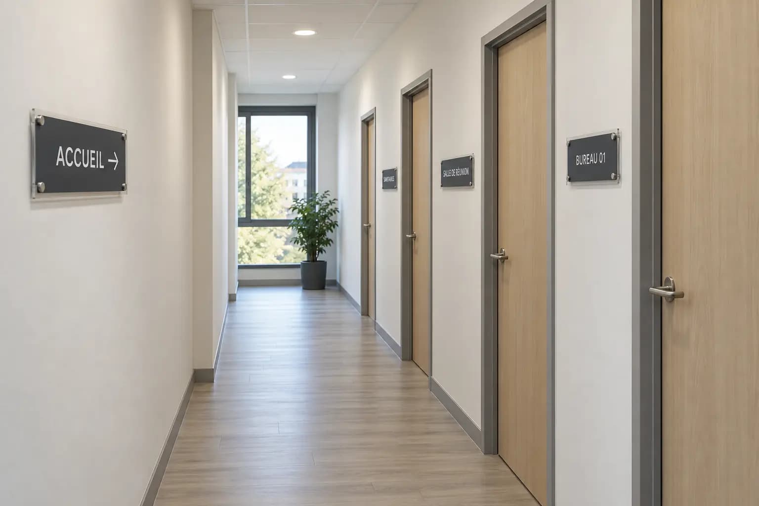 Signalétique intérieure installée dans des bureaux professionnels
