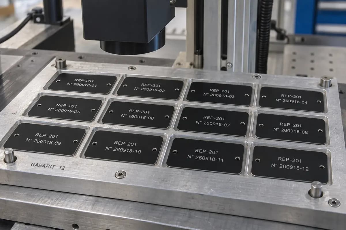 Fabrication laser en série de plaques industrielles numérotées