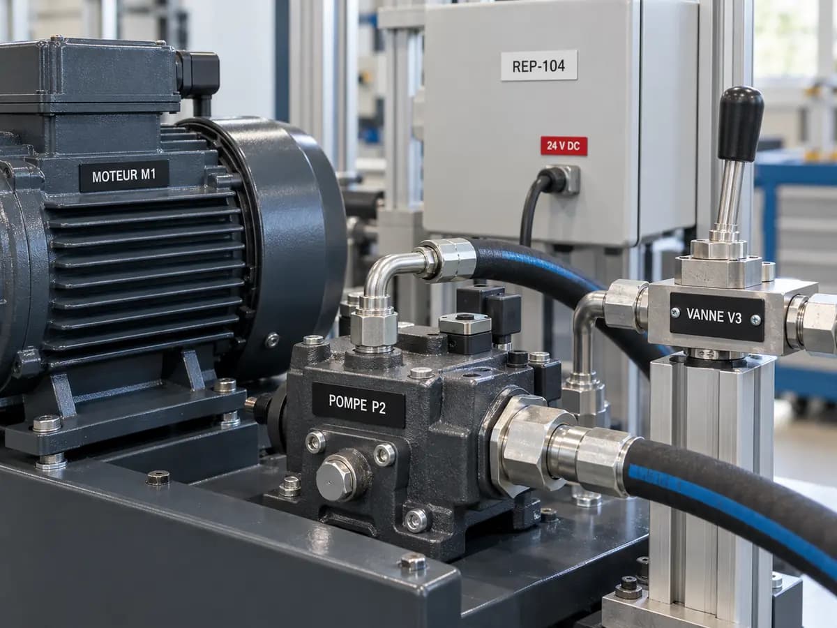 Étiquettes gravées installées sur des équipements industriels